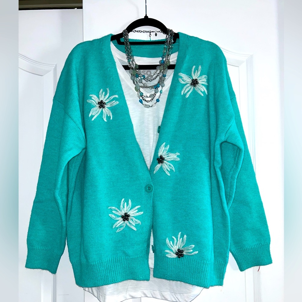 Women’s Embroidered flower cardigan. Never Worn